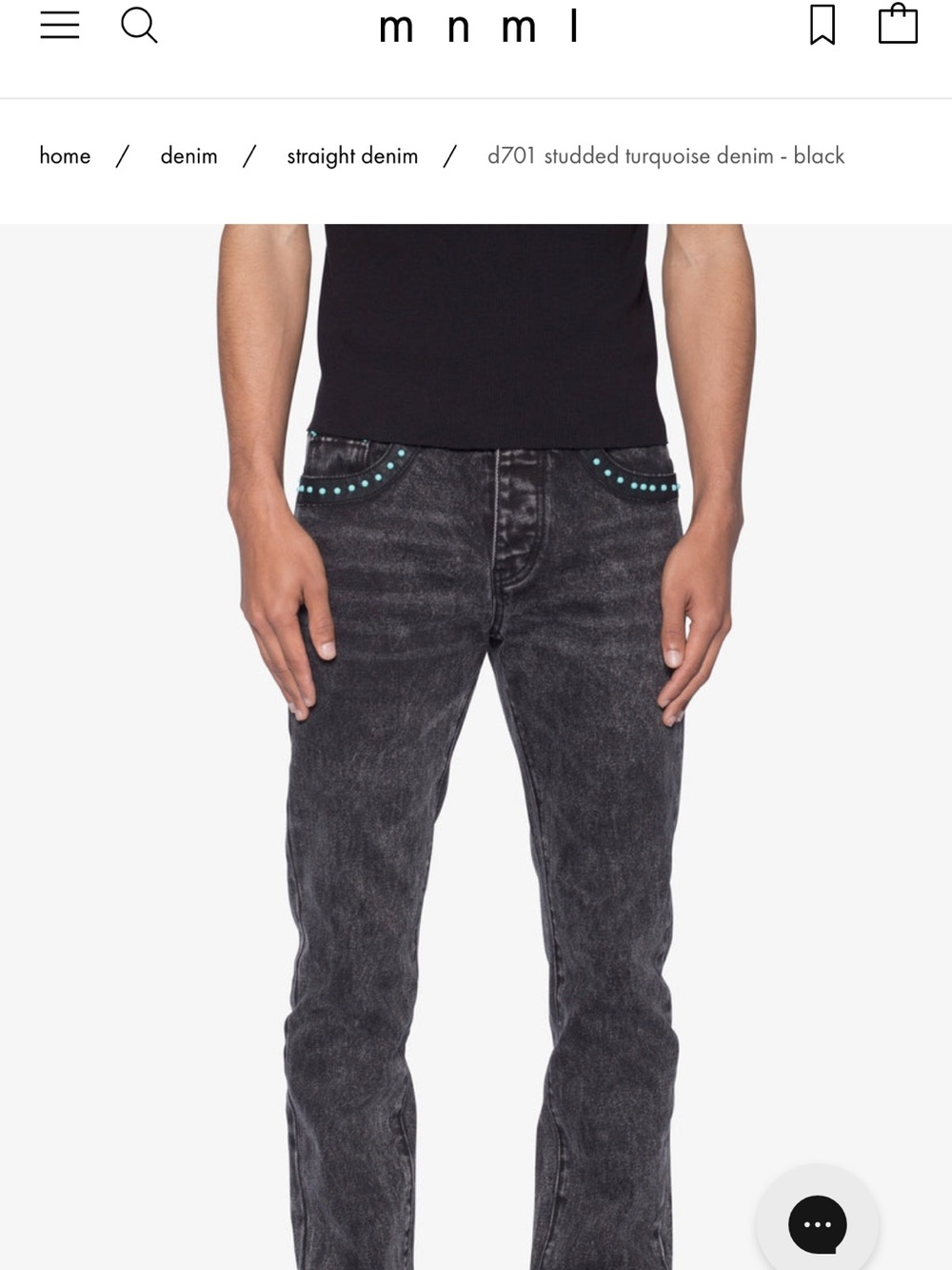 MNML D701 Studded Black Denim Jeans with Turquoise Accents size 34